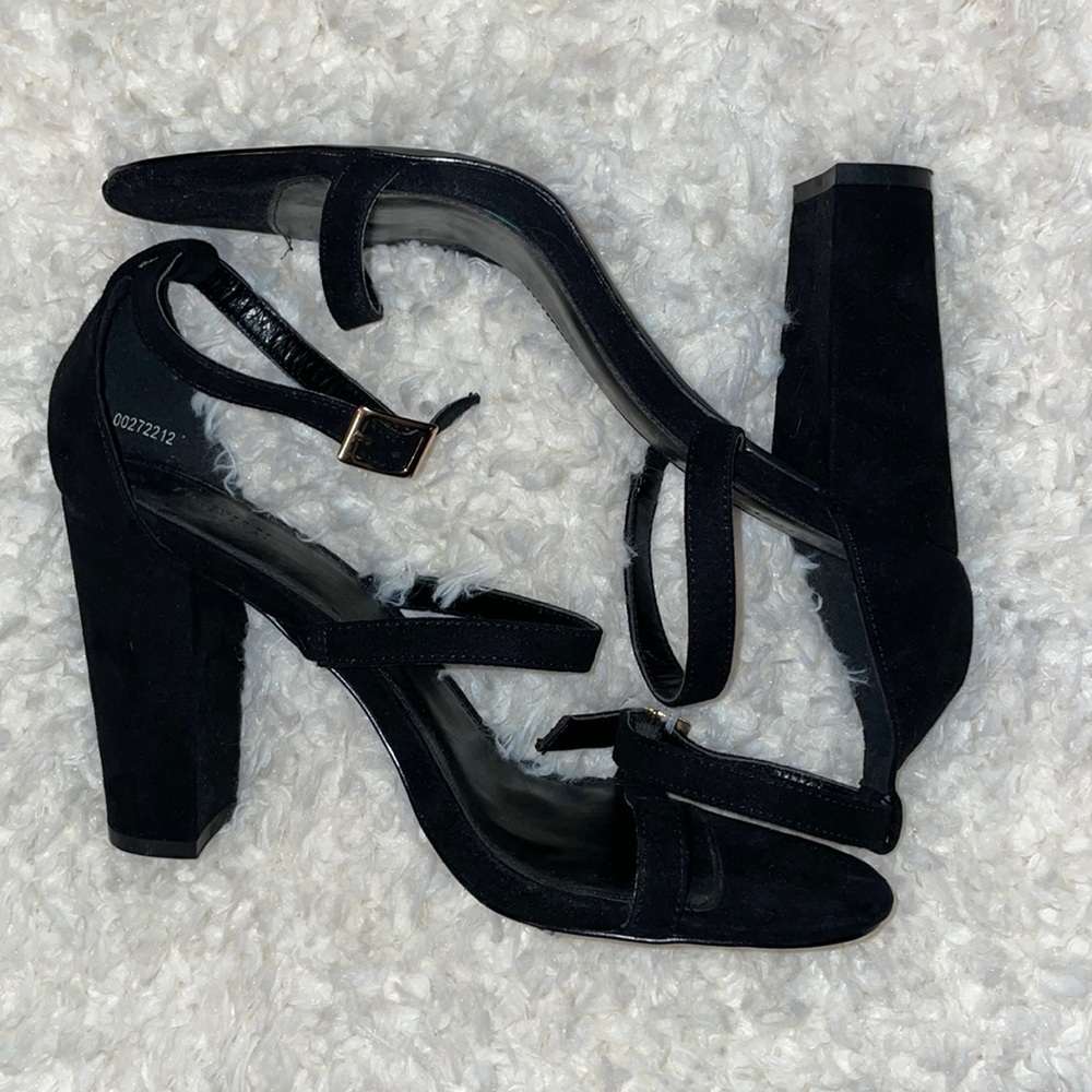 Suede black ankle heels with straps